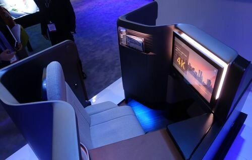 The Future Of Aviation, Panasonic, Air Travel, Business Class Seat, Luxury Interior, 4K TV, Wireless Charging, Airline Seat