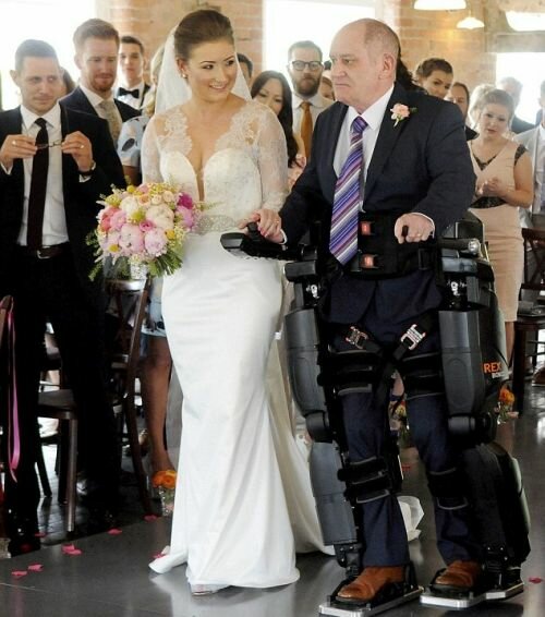Futuristic, Wedding, Exoskeleton, Paralysed Dad Walks Daughter, Bionic Legs, Robotic Suit,Rex Bionics